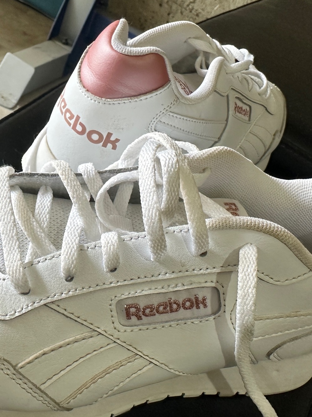 Reebok Kids White Sneakers with Pink Metallic Accents